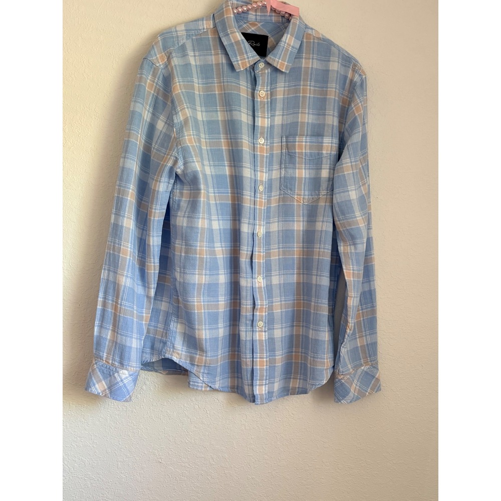 Rails Wyatt Mens Blue Tan Plaid flannel Long Sleeve Button Down Shirt Medium